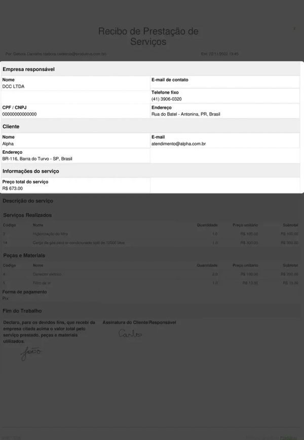 Recibo de Prestação de Serviços Cabeçalho