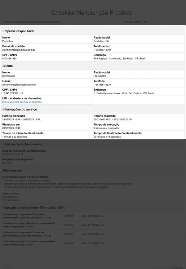 Checklist de Manutenção Preditiva Cabeçalho