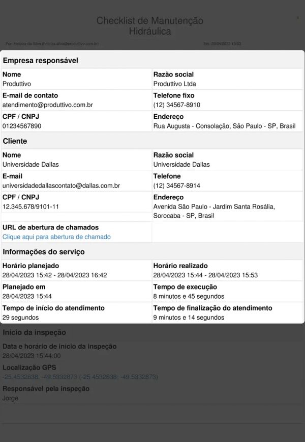 Checklist de Manutenção Hidráulica Cabeçalho