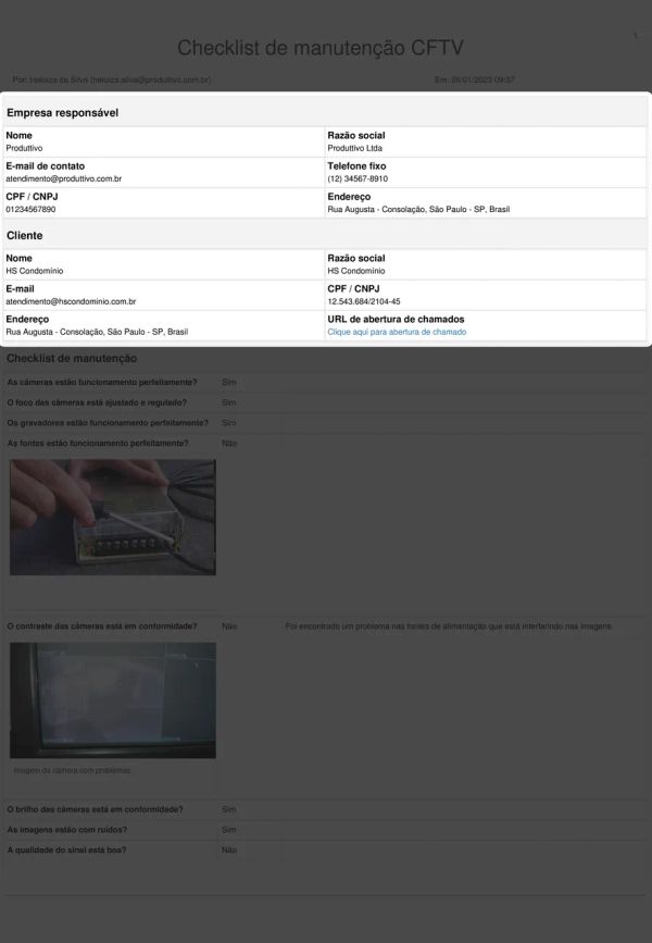 Checklist de Manutenção de CFTV Cabeçalho