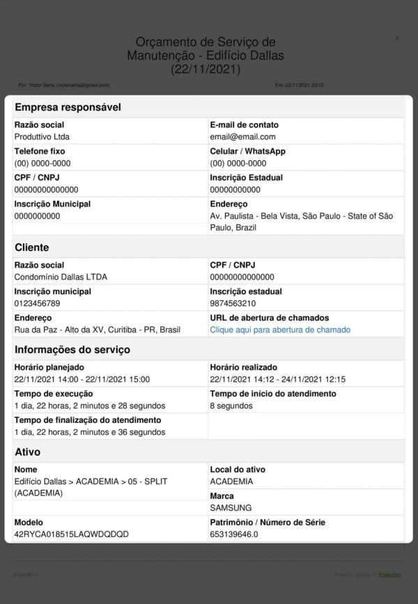 Orçamento de Serviço Cabeçalho