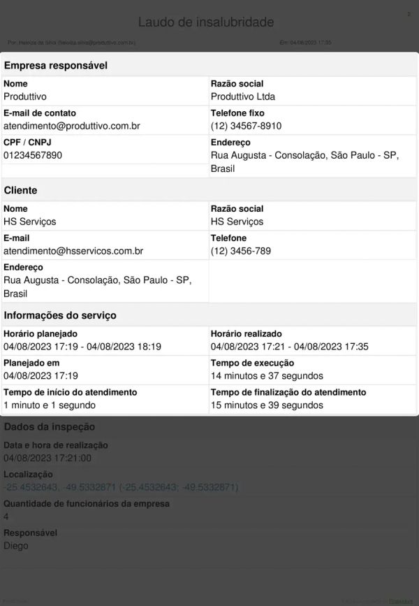 Laudo de insalubridade Cabeçalho