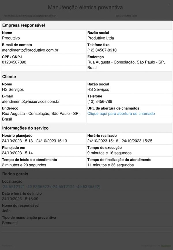 Checklist de inspeção e manutenção das instalações elétricas Cabeçalho