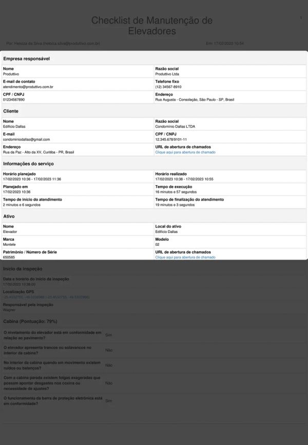 Checklist de Manutenção de Elevadores Cabeçalho