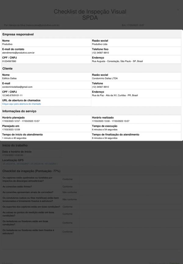 Checklist de Inspeção Visual Cabeçalho