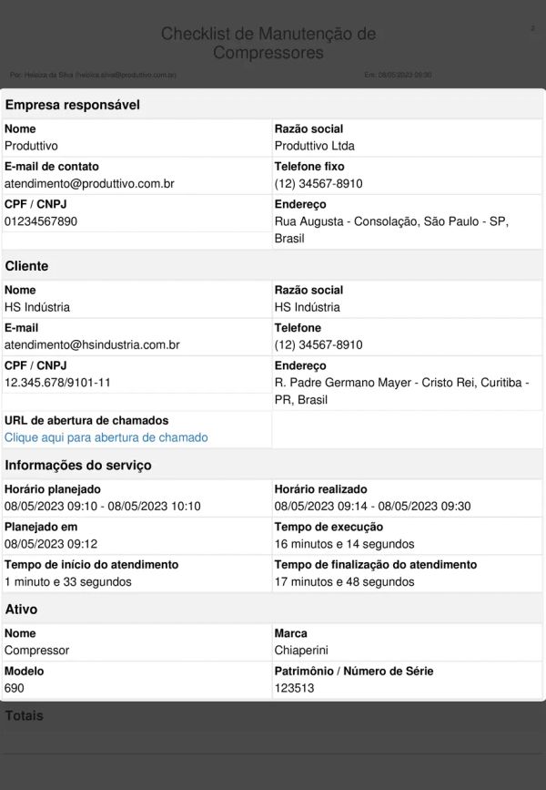 Checklist Manutenção de Compressores Cabeçalho