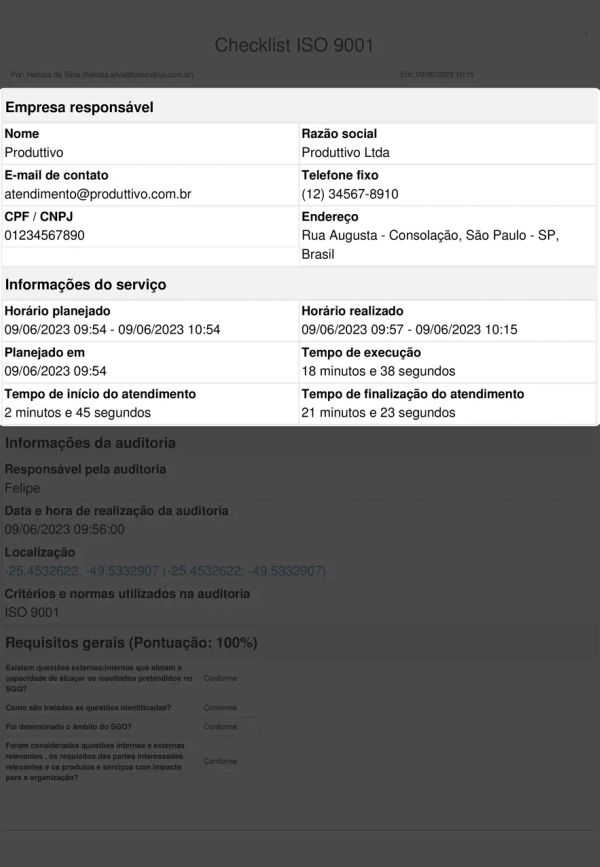 Checklist ISO 9001 Cabeçalho