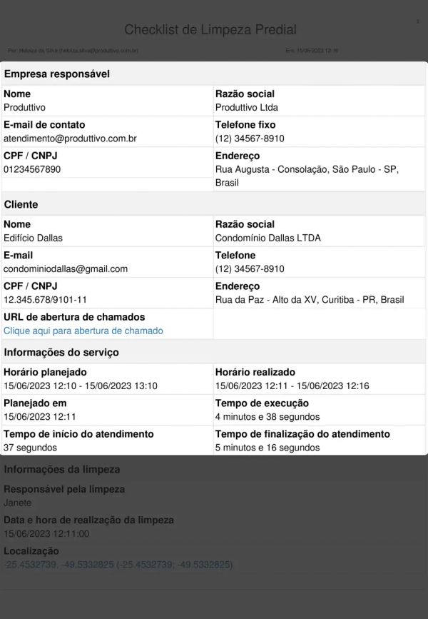Checklist de Limpeza Predial Cabeçalho