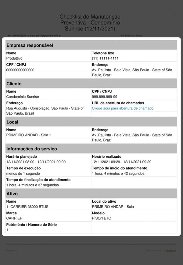 Checklist de Manutenção Preventiva Cabeçalho