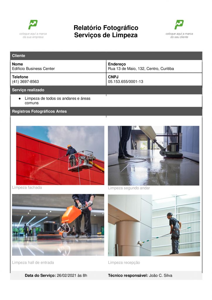 Modelo de Ordem de Serviço Relatório Fotográfico de Serviços de Limpeza