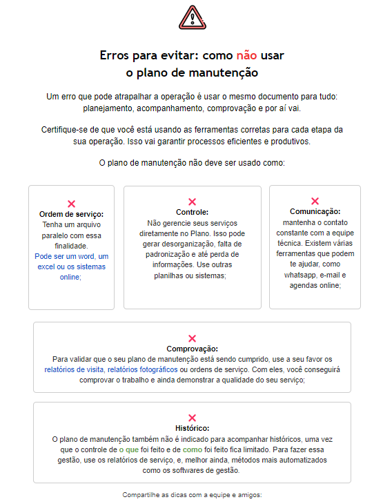 erros que podem atrapalhar o uso do plano de manutenção preventiva excel