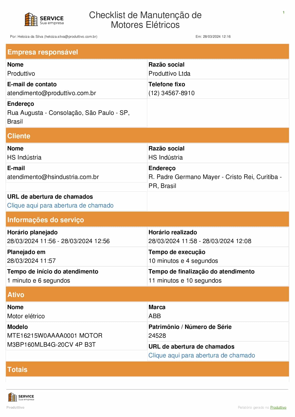Checklist de manutenção de motores elétricos digital para usar no sistema do Produttivo 01