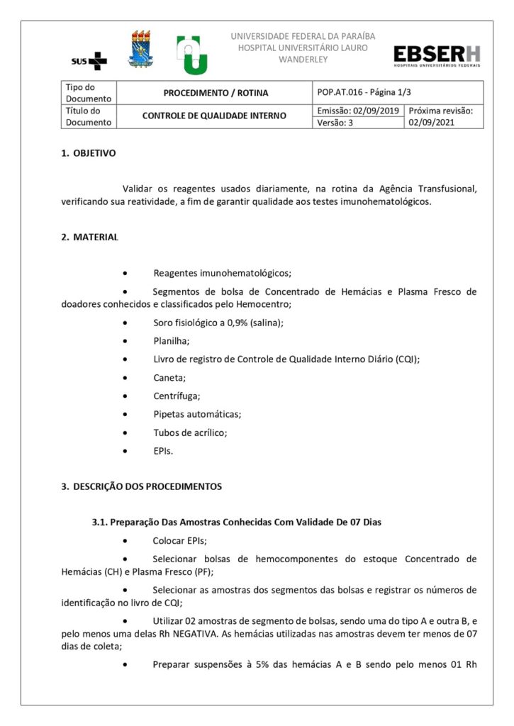 procedimento operacional padrão qualidade 01