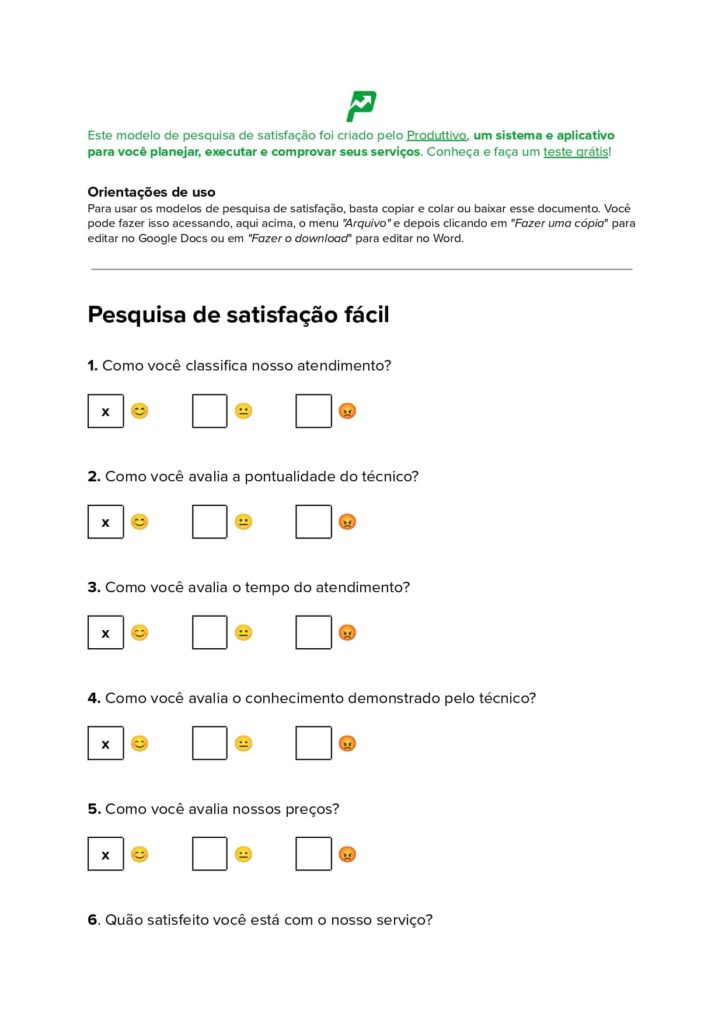 modelo de pesquisa de satisfação fácil 01