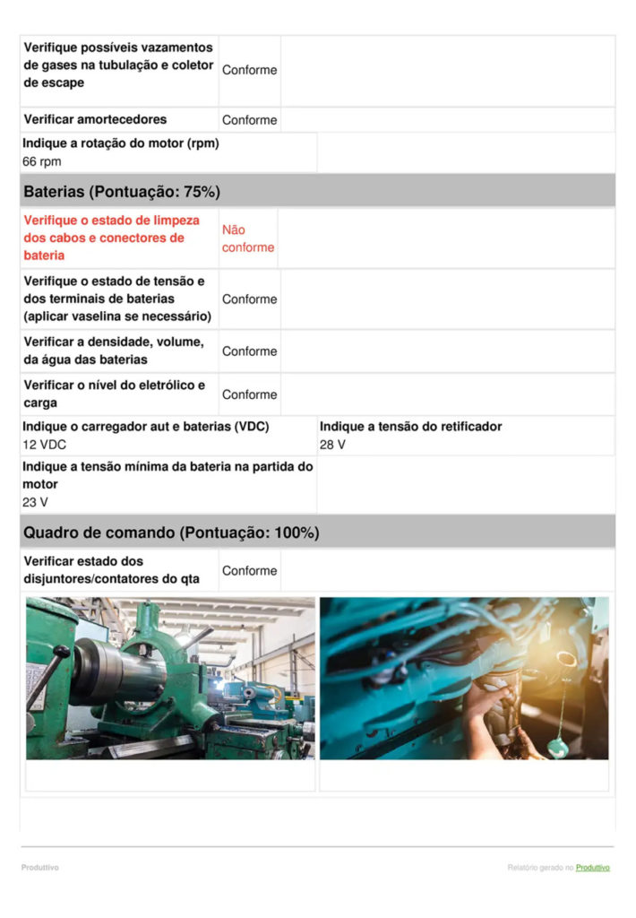 Modelo digital de Check list de gerador de energia gerado no Produttivo página 04