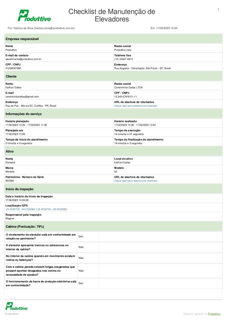 modelo de checklist manutenção de elevadores página 01