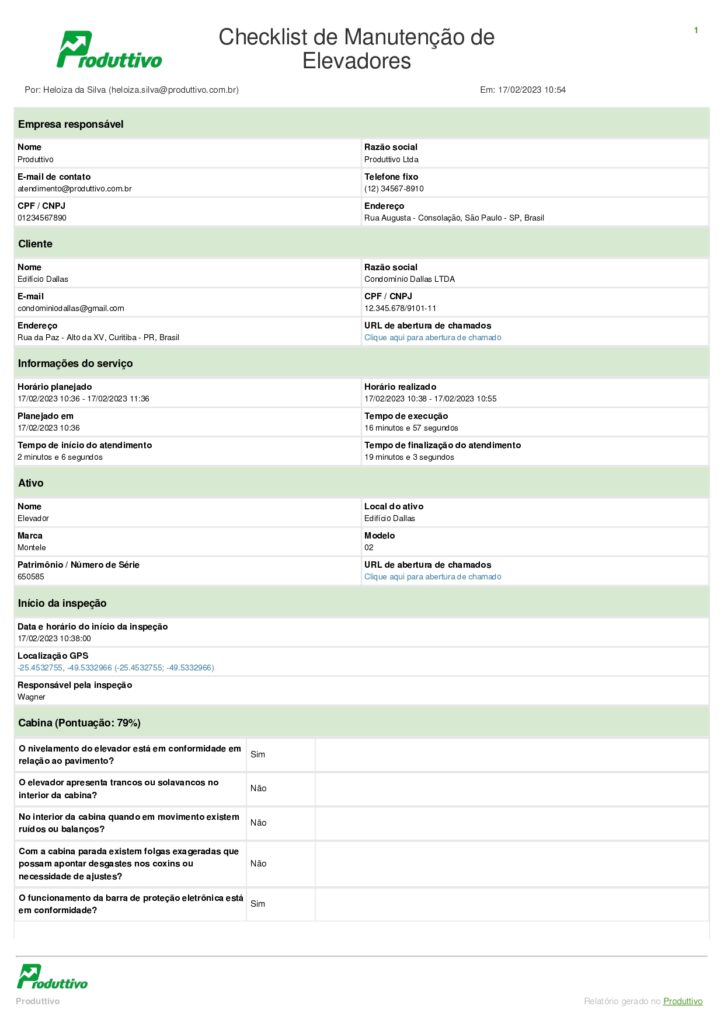 modelo checklist manutenção de elevadores página 01