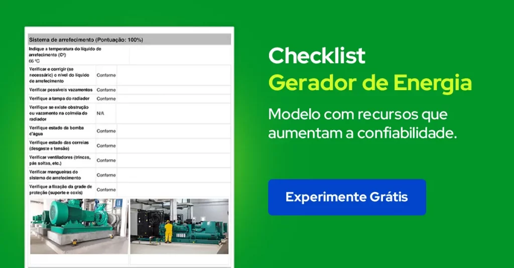 Modelo de checklist de Gerador de Energia digital para usar em aplicativo