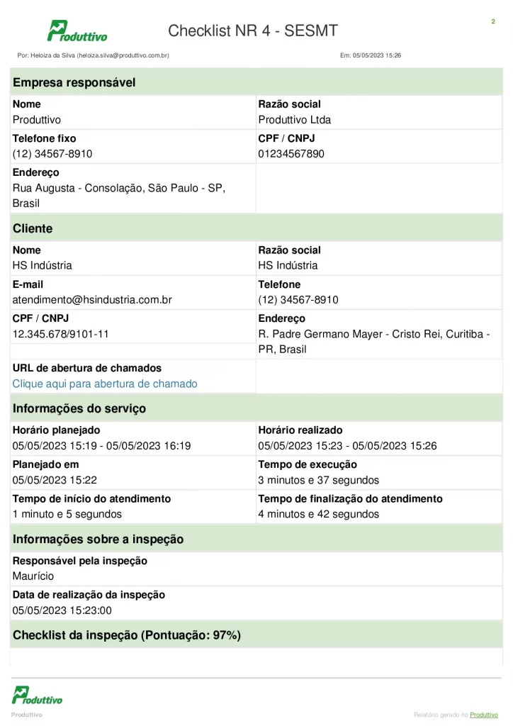 Modelo de Checklist NR 4 SESMT digital para usar em aplicativo página 01