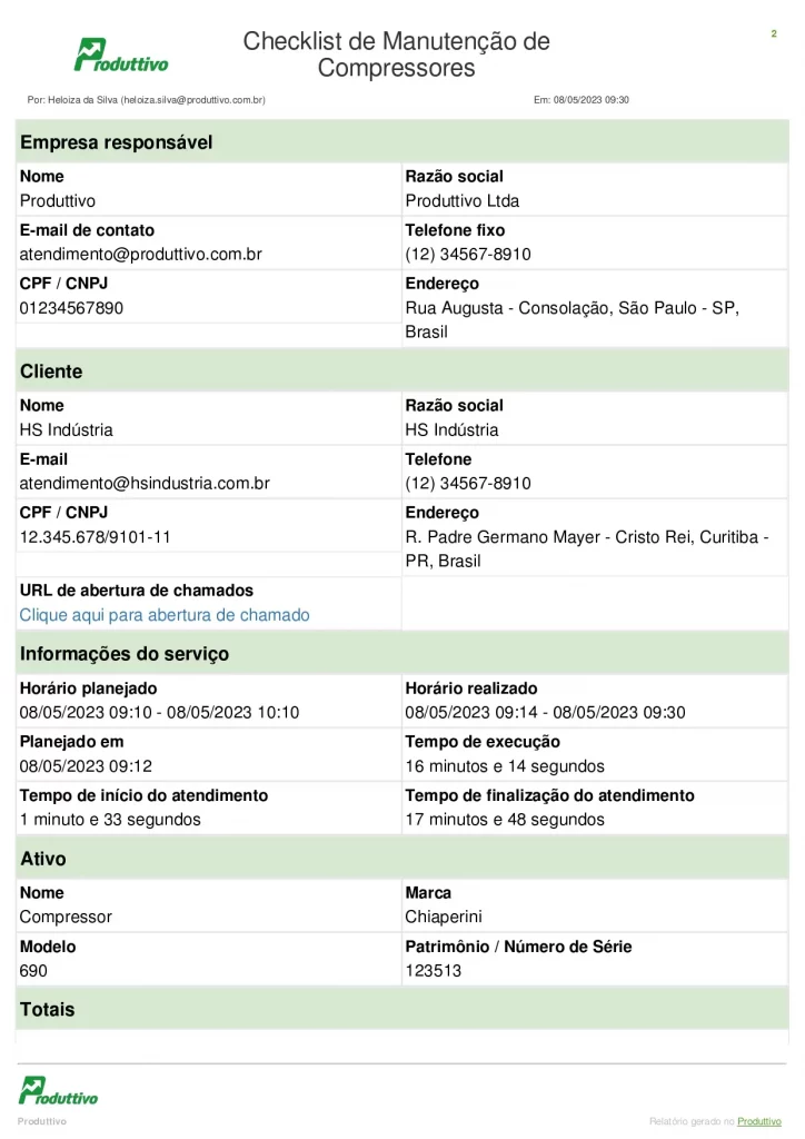 modelo de checklist de manutenção de compressores digital para usar em aplicativo página 01