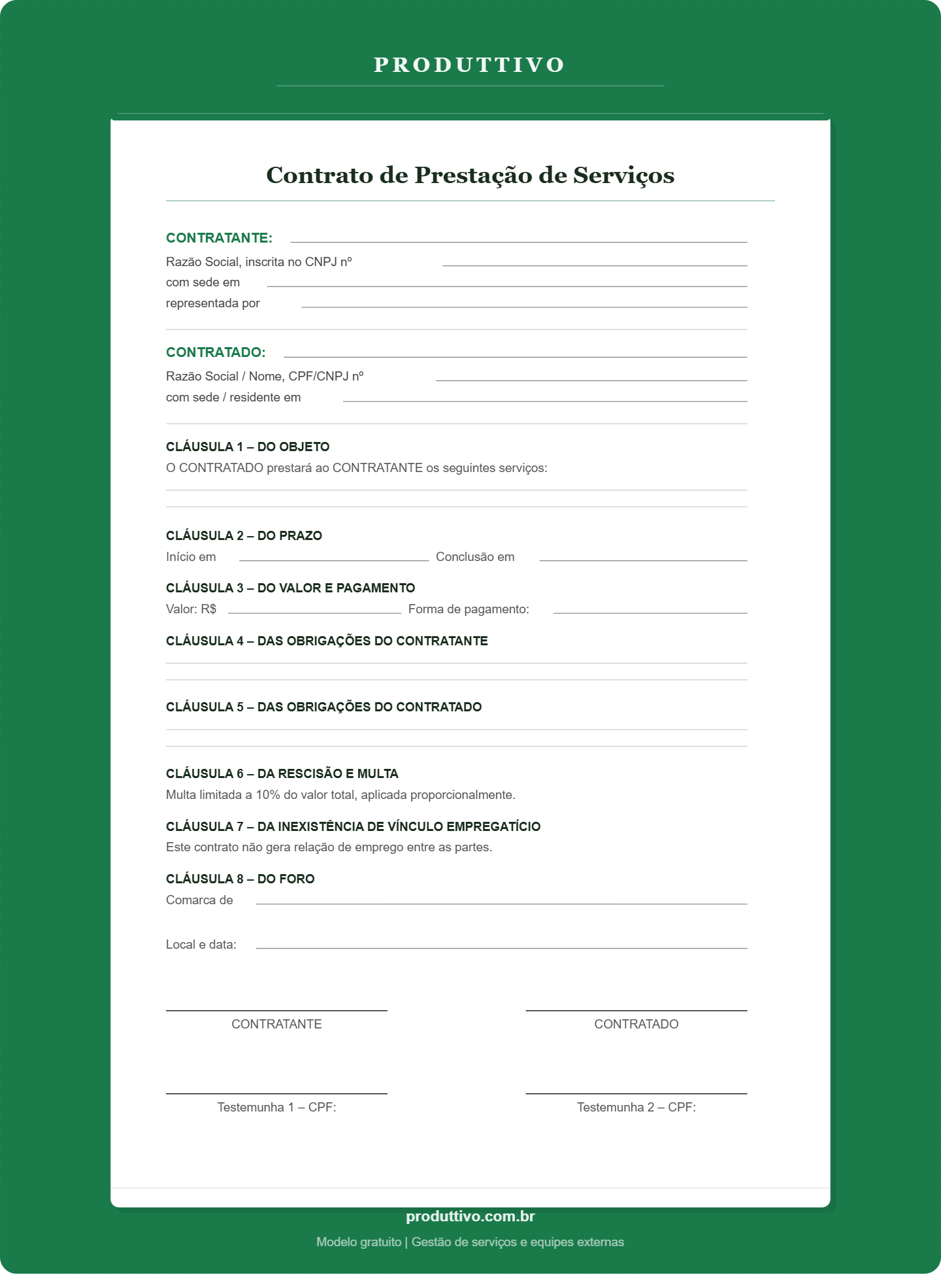 Modelo de contrato de prestação de serviços pronto para usar – Produttivo