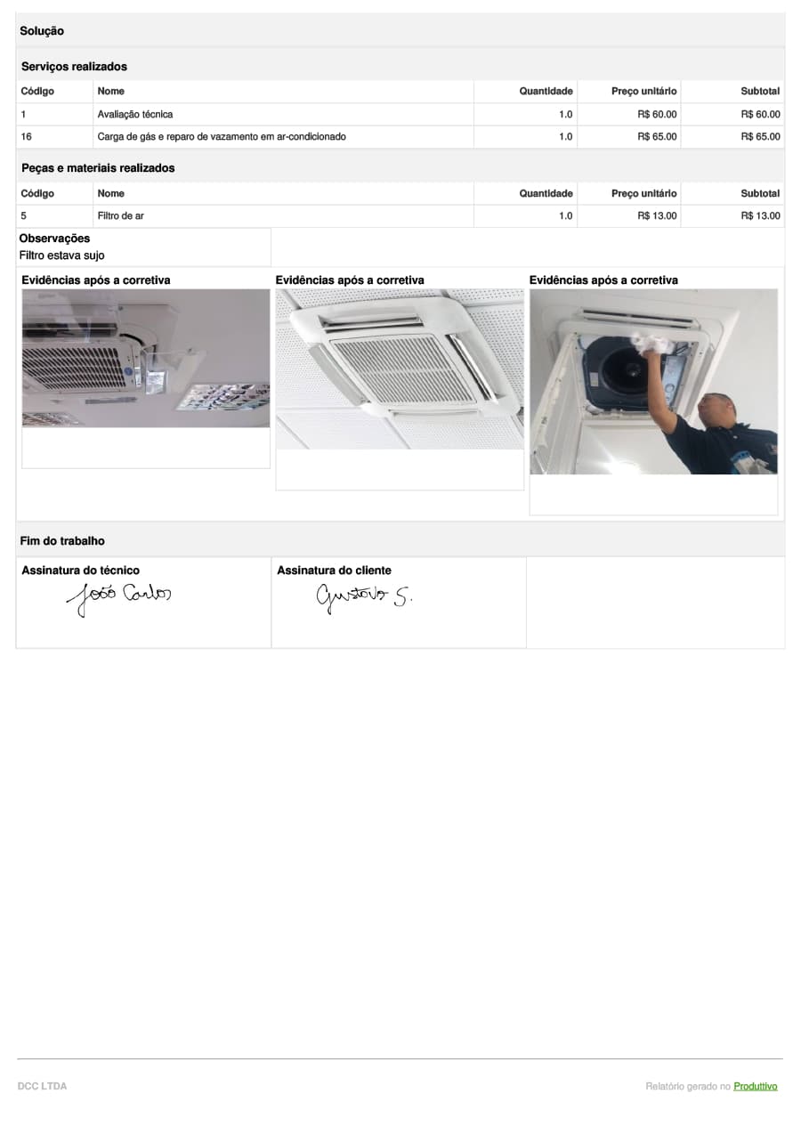 Modelo de checklist de manutenção corretiva disponível para uso no sistema do Produttivo, página 02