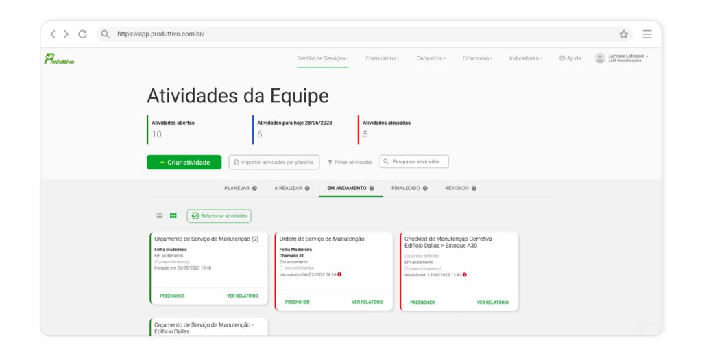 Como funciona o acompanhamento dos serviços em tempo real no Produttivo