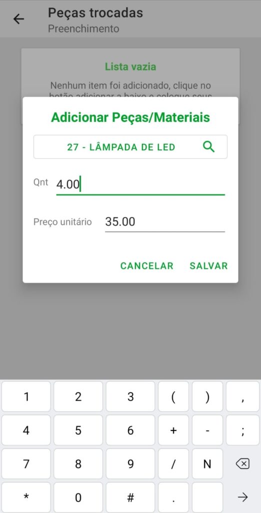 Como funciona o preenchimento de peças e materiais no Produttivo, parte 02