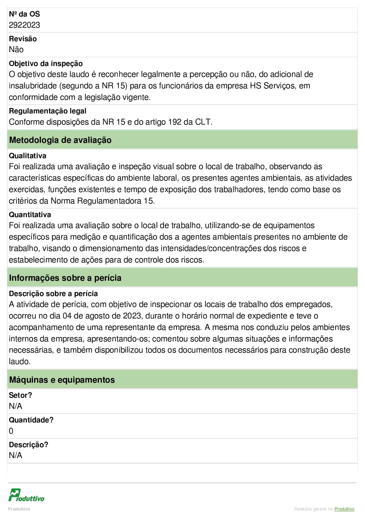 Modelo de laudo de insalubridade digital para usar no sistema do Produttivo, página 02