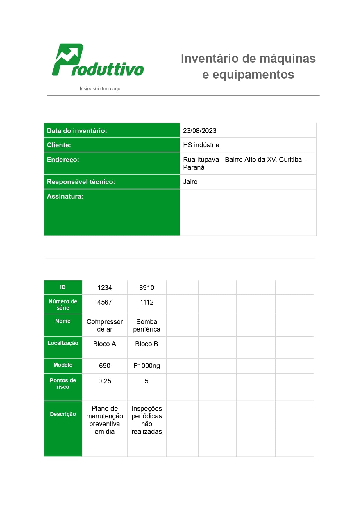 Inventário digital de equipamentos de CFTV – exemplo de registro