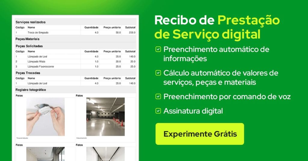 Recibo de prestação de serviço digital para usar no sistema do Produttivo com recursos que facilitam a comprovação do serviço