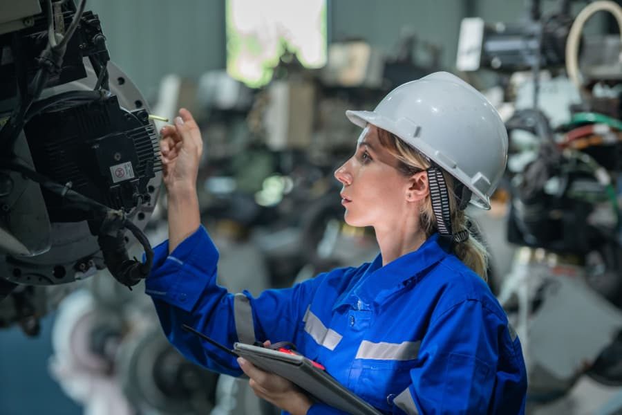 técnica realizando o inventário de máquinas e equipamentos da empresa