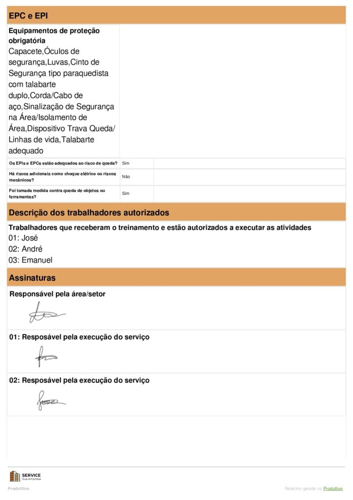 Modelo de permissão de trabalho em altura PDF para usar no sistema do Produttivo, página 03