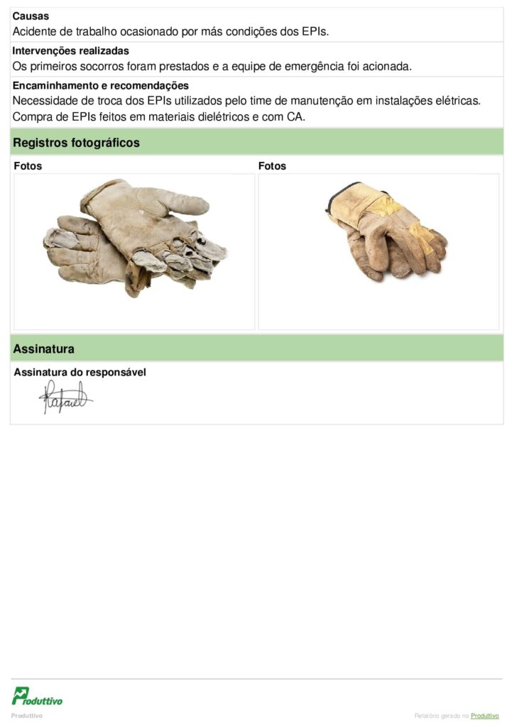 Modelo de relatório de ocorrências de segurança do trabalho digital para usar no sistema do Produttivo 02