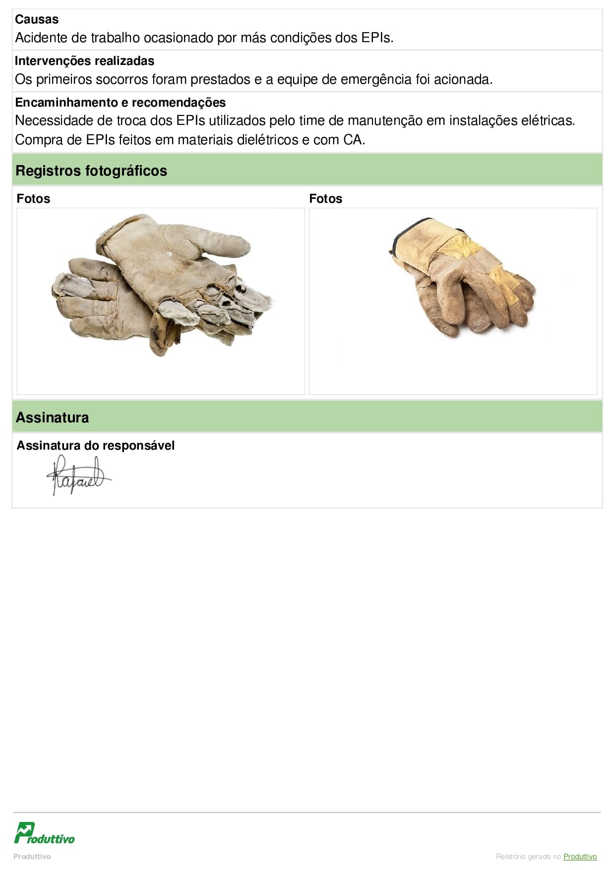 Modelo de relatório de ocorrências de segurança do trabalho digital para usar no sistema do Produttivo 02