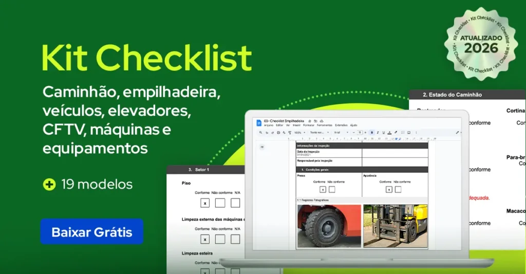 Banner Kit Checklist 2026 - Caminhão, empilhadeira, veículos, elevadores, CFTV, máquinas e equipamentos