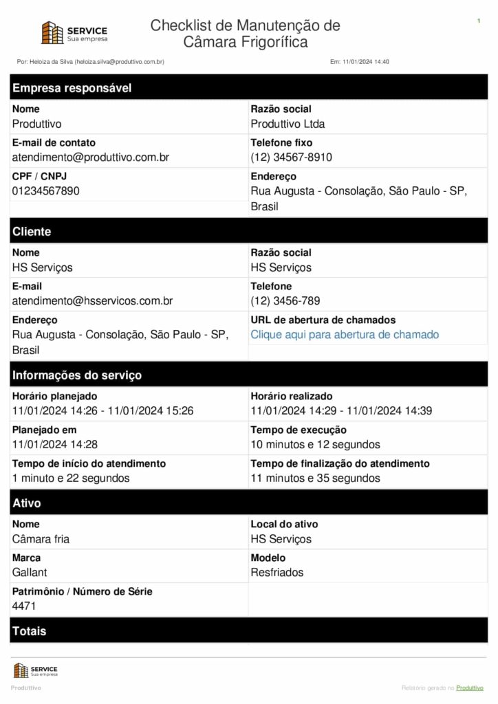 Checklist de Manutenção de câmara frigorífica digital para usar no sistema do Produttivo, página 01