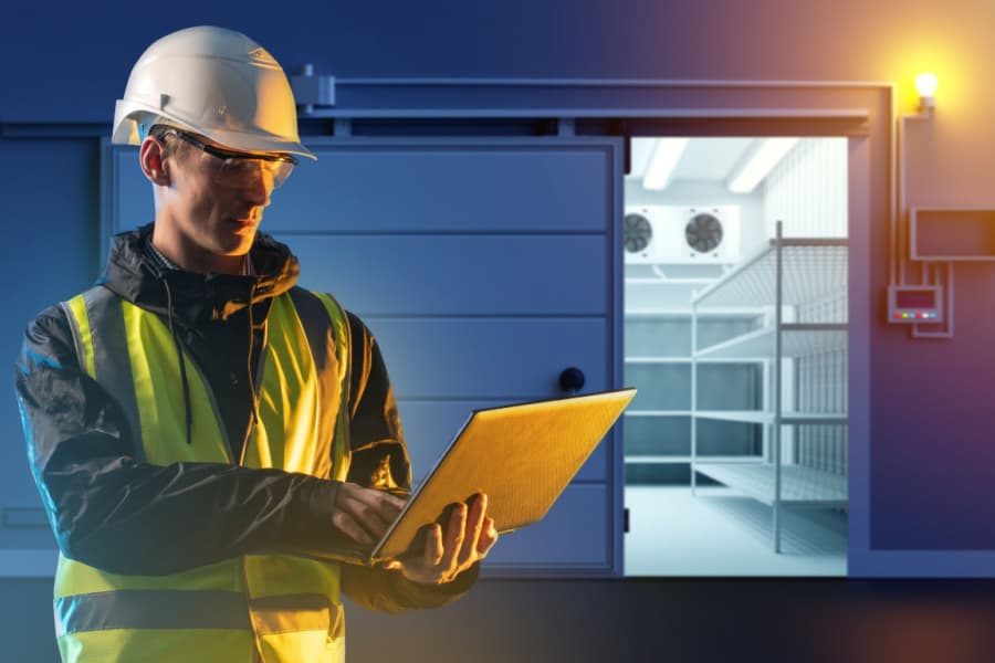 Técnico realizando a manutenção de câmara frigorífica