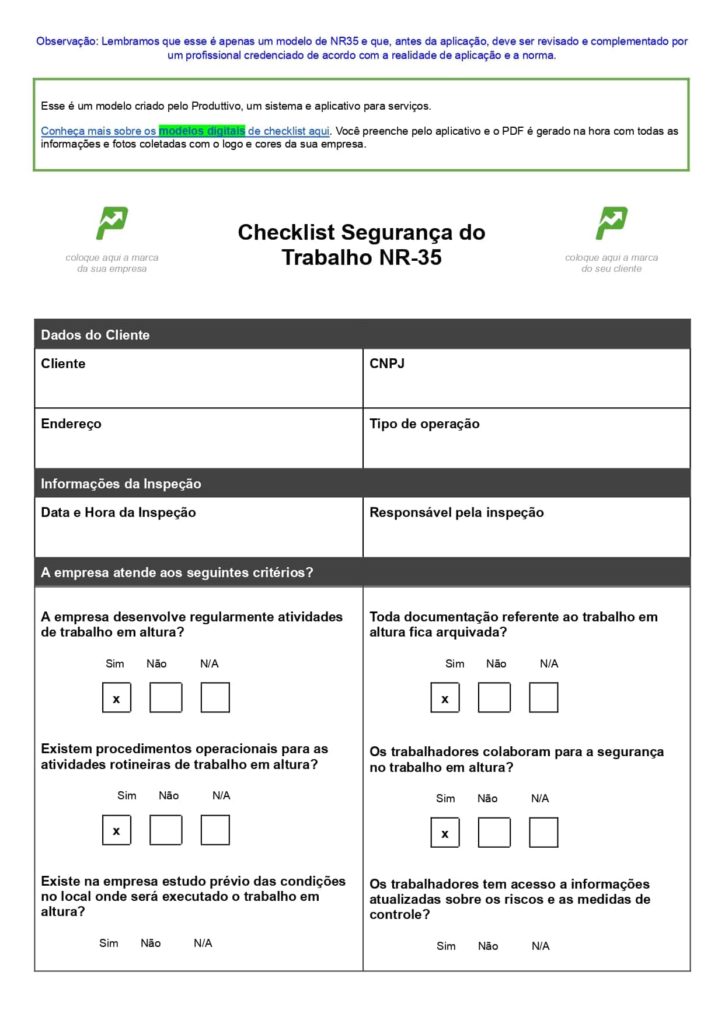 Modelo de checklist NR 35 em Word para baixar de graça 01