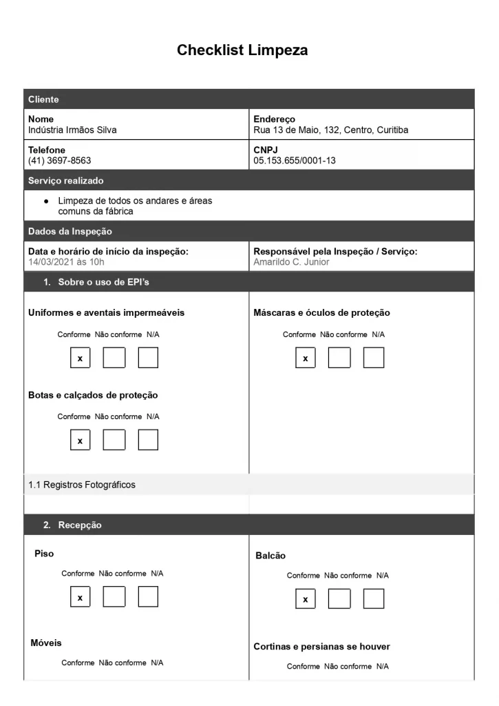 Modelo de checklist de Limpeza predial em word para baixar gratuitamente 01