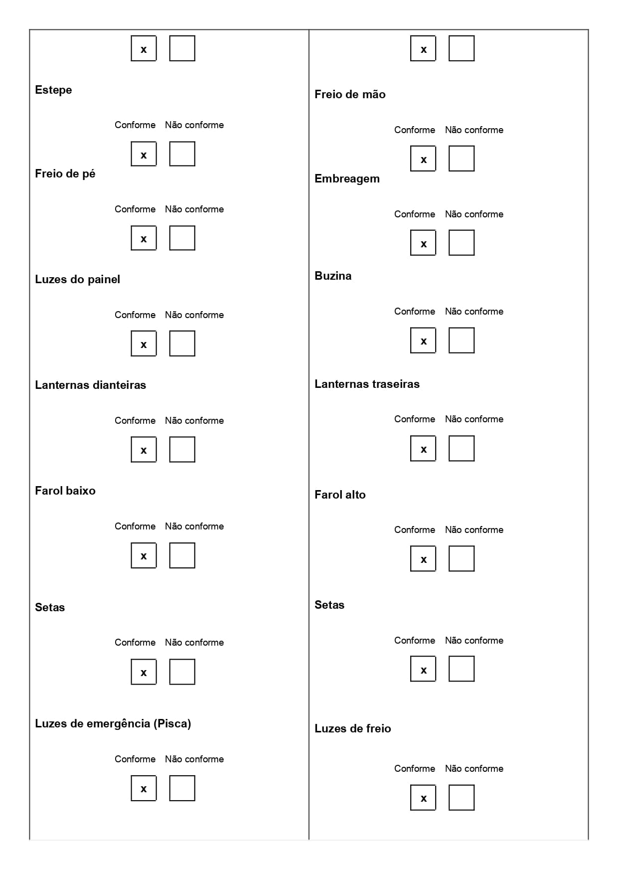 Modelo de checklist de veículos em Word pronto para baixar de graça 02