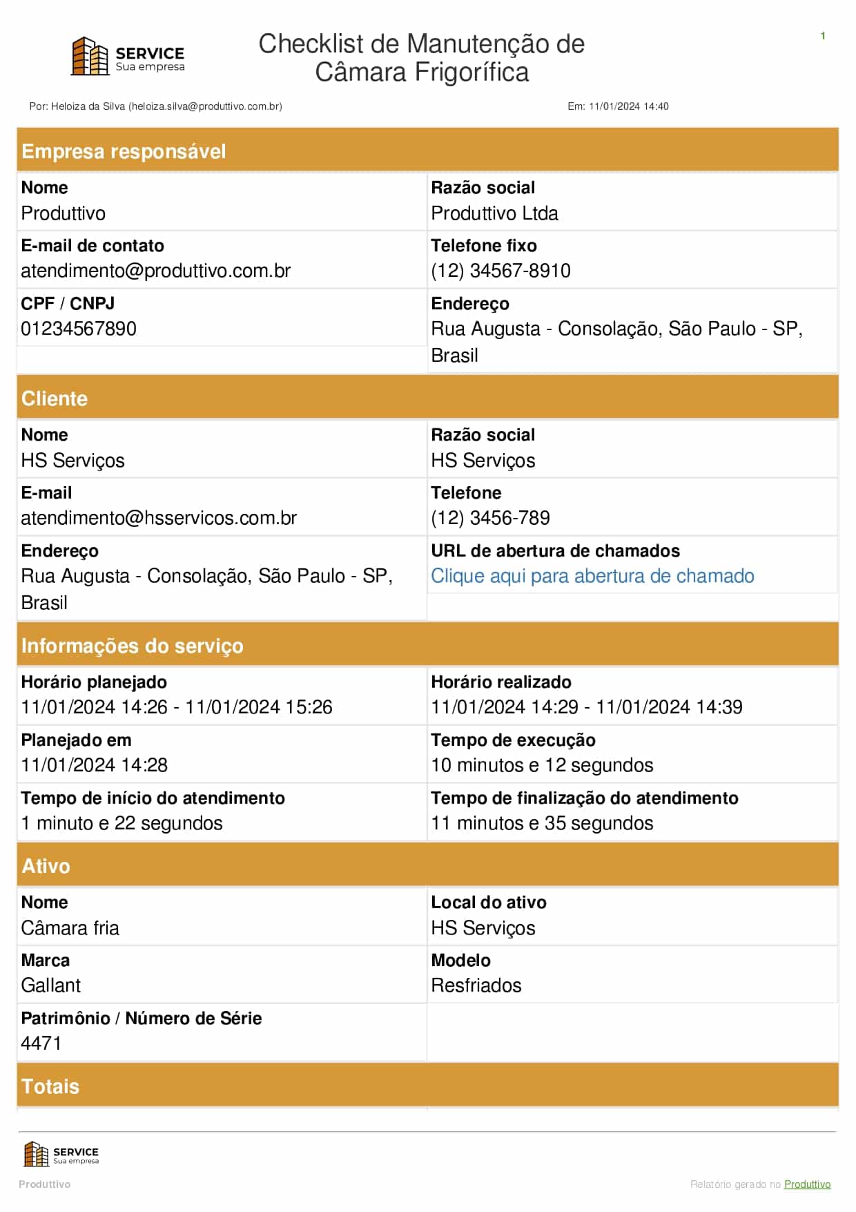 Modelo digital de Checklist de Manutenção de câmara frigorífica para usar no Produttivo, página 01
