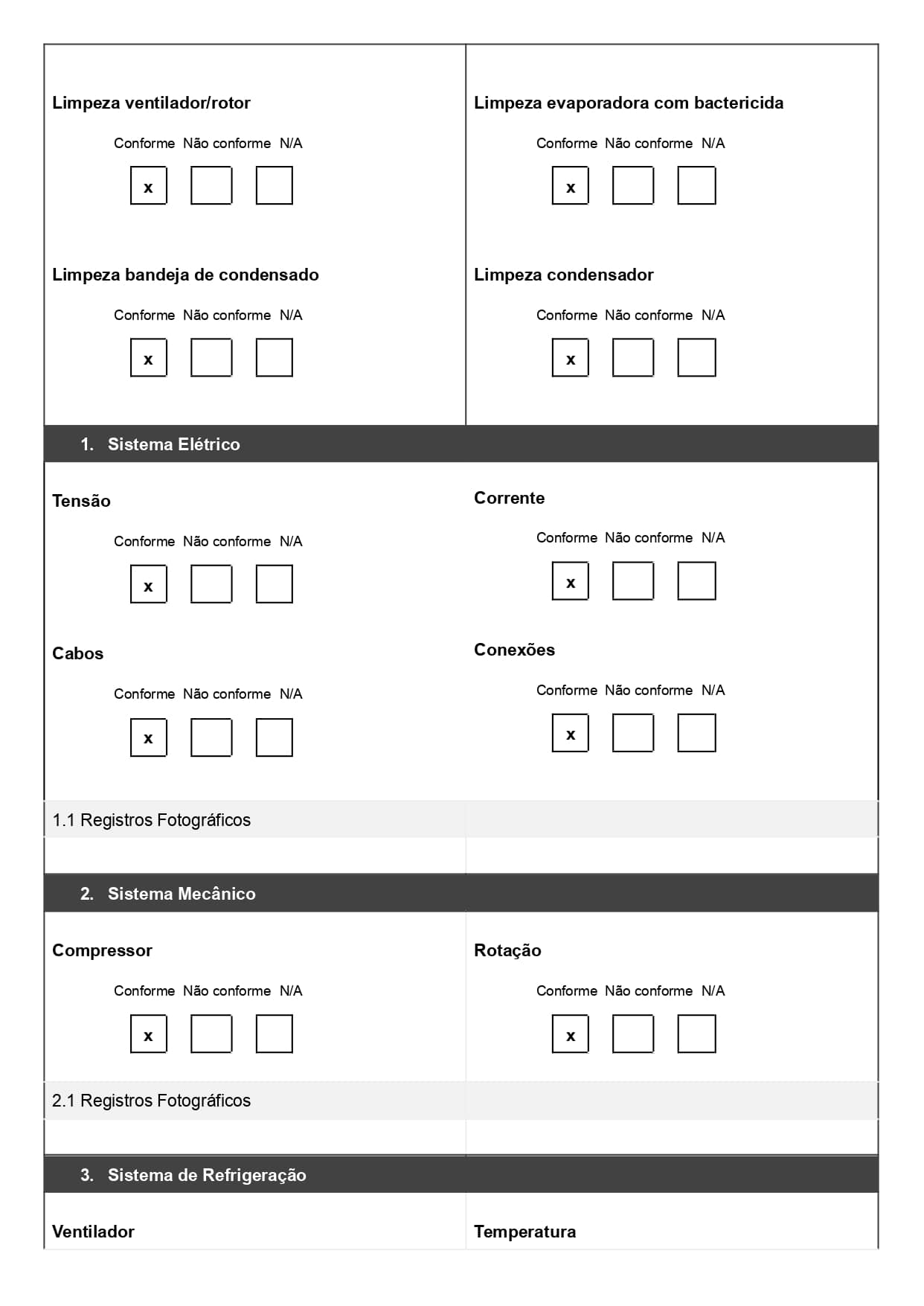 Checklist de manutenção de refrigeração em Word para baixar de graça 02
