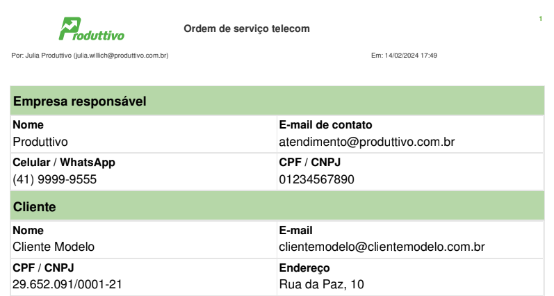 Exemplo de cabeçalho ordem de serviço telecom