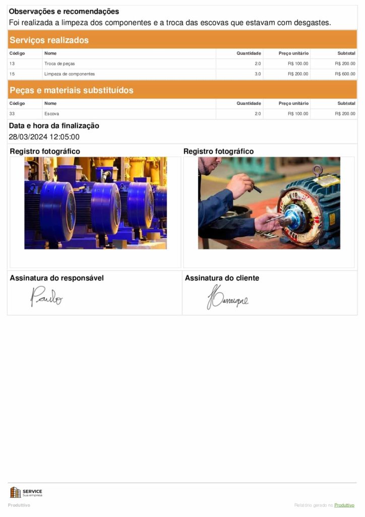 Checklist de manutenção de motores elétricos digital para usar no sistema do Produttivo 04