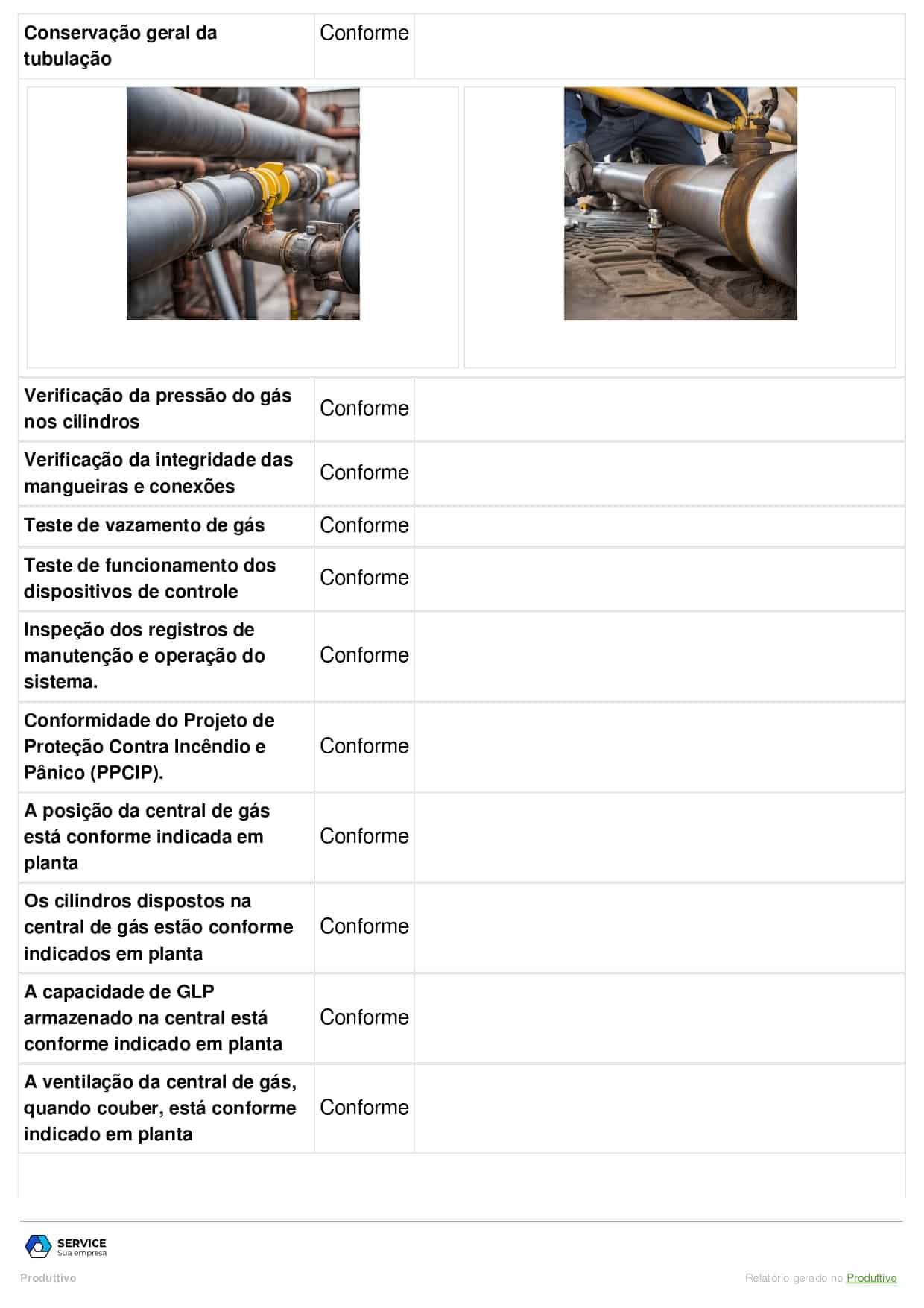 Checklist manutenção tubulação de gás gerado no sitema do Produttivo página 02
