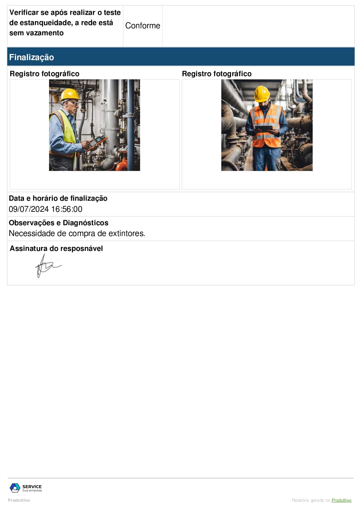 Checklist manutenção tubulação de gás gerado no sitema do Produttivo página 07