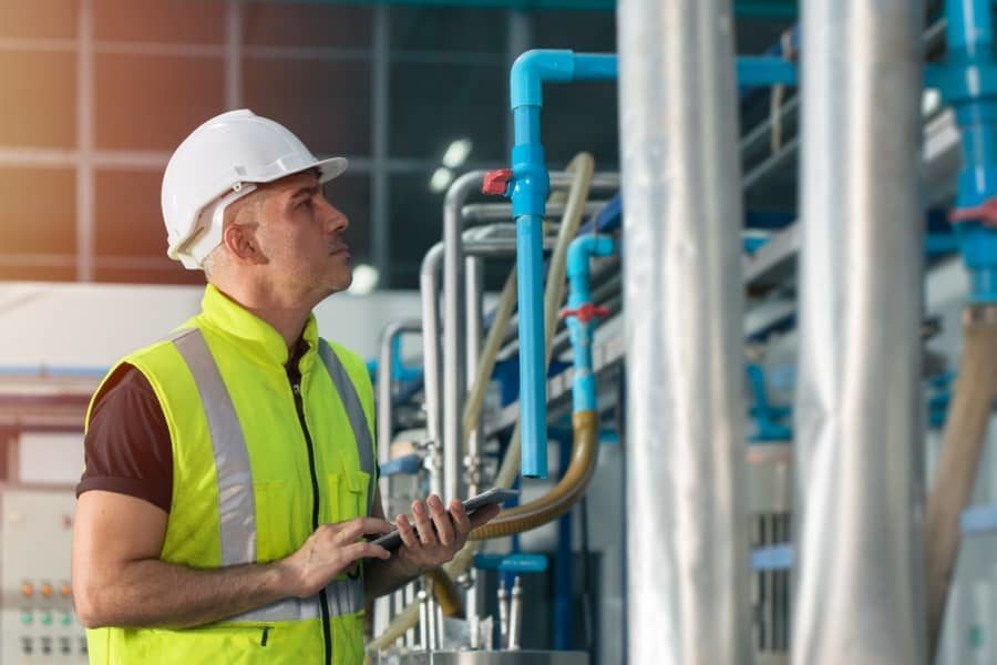 Técnico realizando manutenção de tubulação de gás
