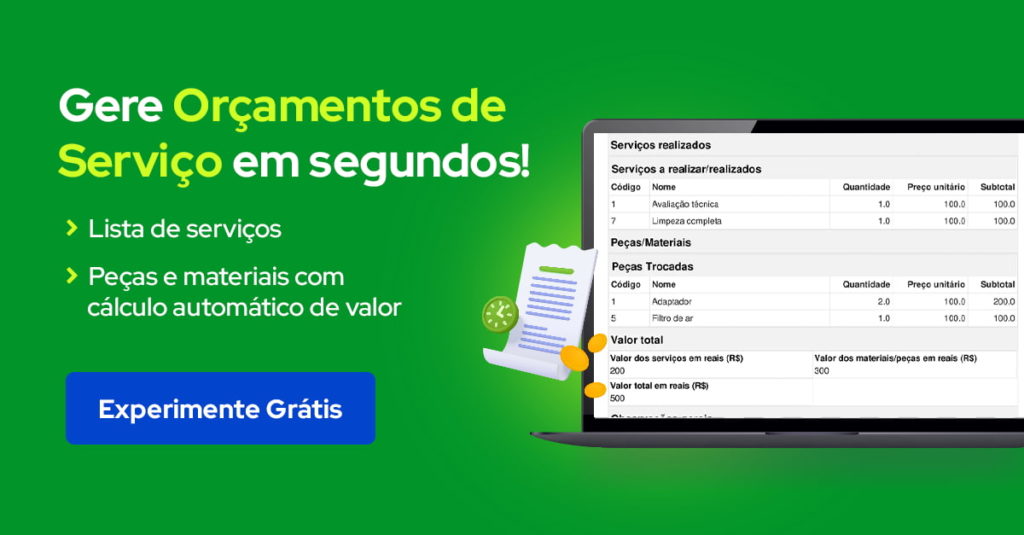 Banner convidando a testar gratuitamente o Produttivo para gerar orçamentos de serviços em segundos