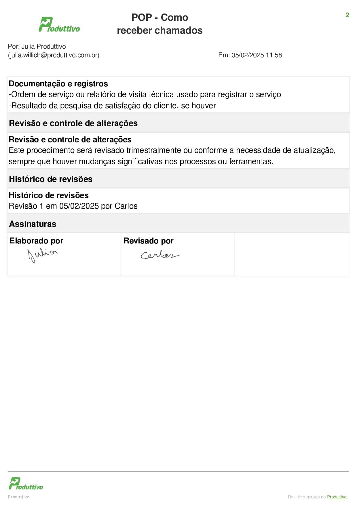 Terceira página de um modelo digital de Procedimento Operacional Padrão feito dentro do Produttivo